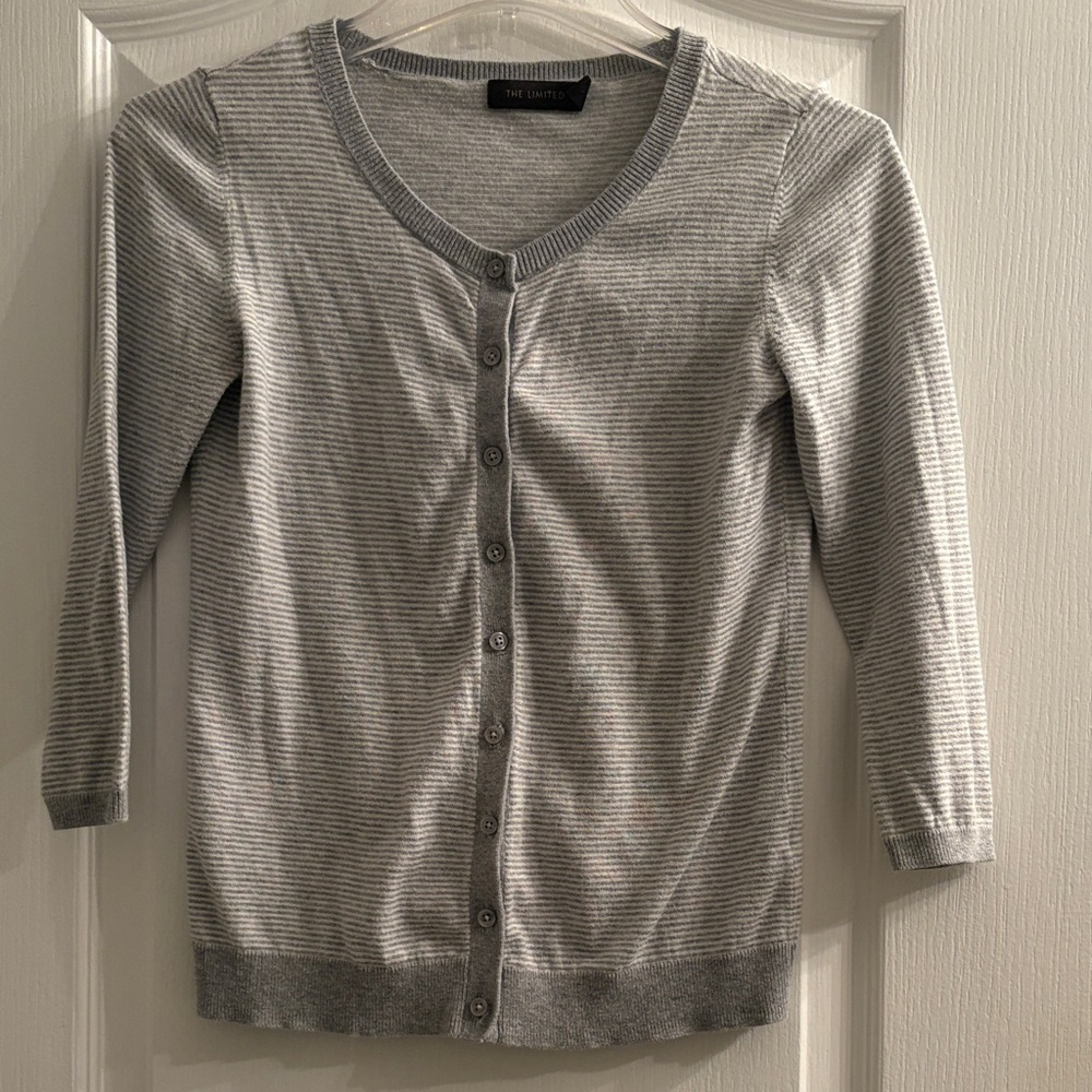The Limited Light Gray & White Striped Women's Cardigan